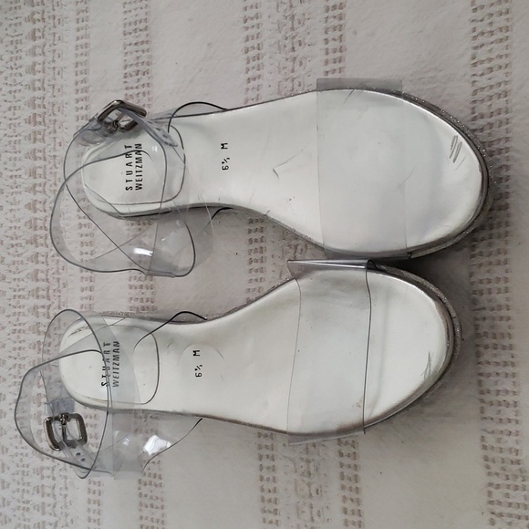 Stuart Weitzman silver glitter platform clear ankle strap occasion shoes, 6.5 - Picture 2 of 8